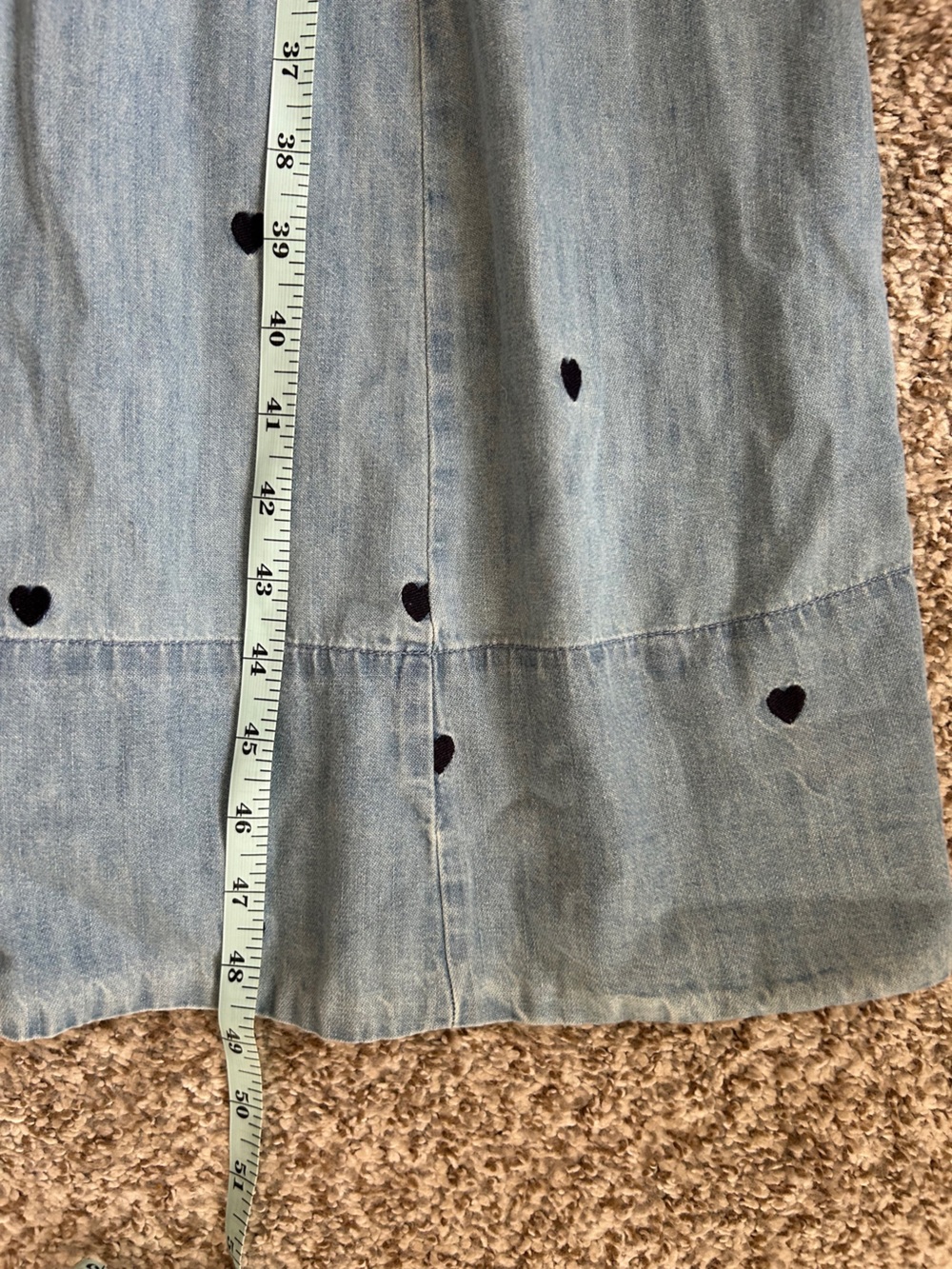 Free Assembly Sleeveless Blue Denim Midi Dress Embroidered Hearts XL - Picture 8 of 10